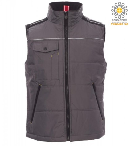 grey fleece padded collar multi pocket work vest