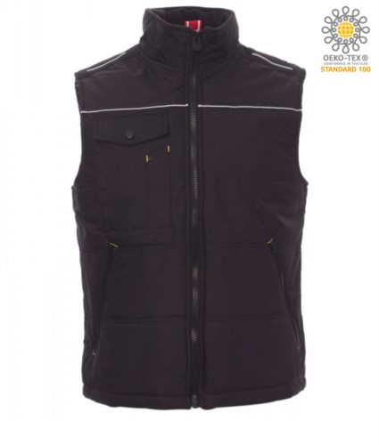 black fleece padded collar multi pocket work vest