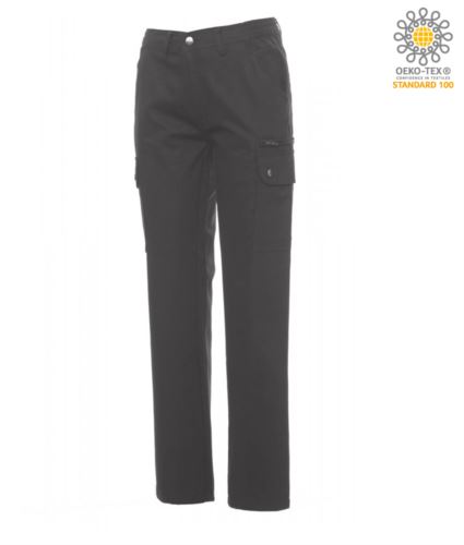 Women trousers with multi pocket and multi-season classic cut. Color smoke