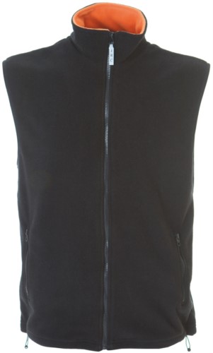 Fleece vest with long zip, two pockets, color black