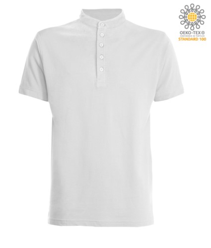 Polo shirt with Korean collar with 5-button closure, white color