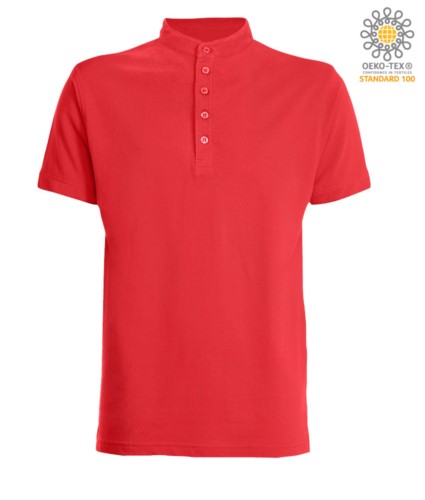 Polo shirt with Korean collar with 5-button closure, red color