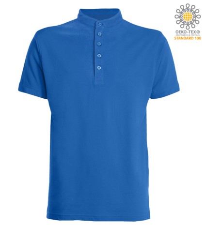 Polo shirt with Korean collar with 5-button closure, royal blue color