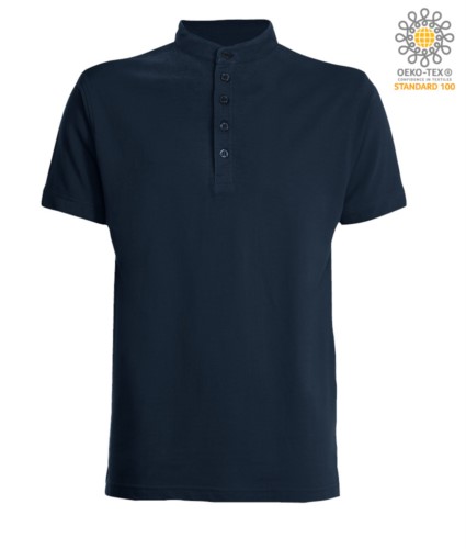 Polo shirt with Korean collar with 5-button closure, navy blue color