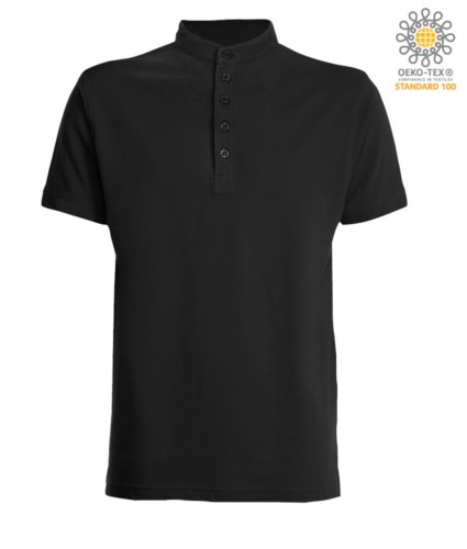 Polo shirt with Korean collar with 5-button closure, black color