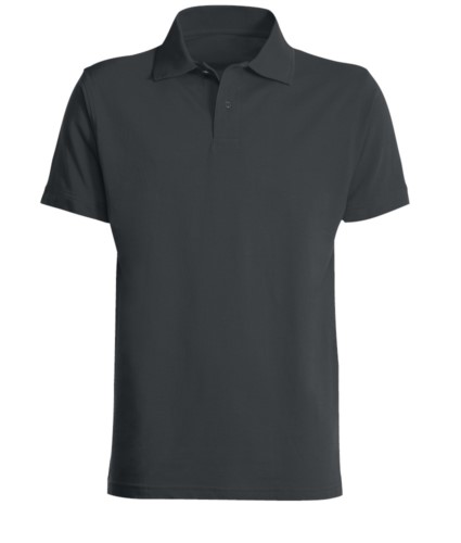 Short sleeved polo shirt, closed collar, double stitching on shoulders and armholes, vents at the bottom, reinforcement on the back of the neck, colour anthracite 