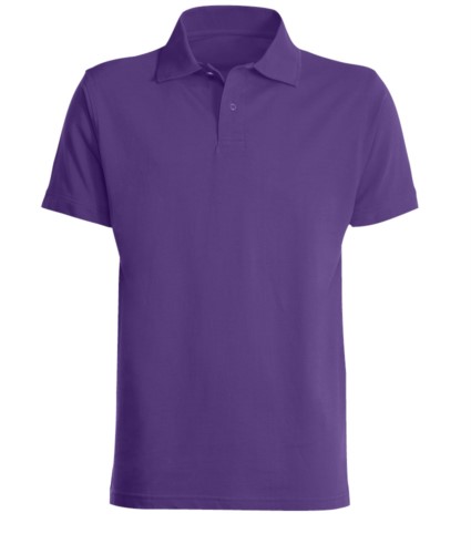 Short sleeved polo shirt, closed collar, double stitching on shoulders and armholes, vents at the bottom, reinforcement on the back of the neck, colour purple