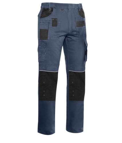 Professional multi pocket trousers with contrasting details and stitching, elasticated, colour navy blue