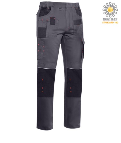 Professional multi pocket trousers with contrasting details and stitching, elasticated, colour dark grey