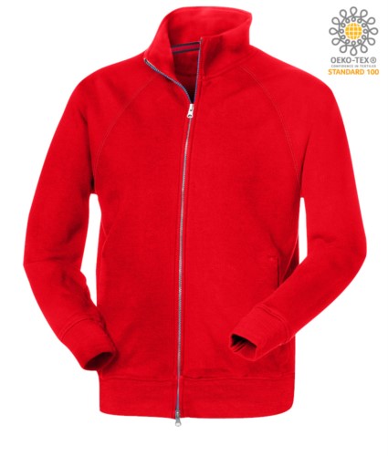 man long sleeved sweatshirt with long zip red color