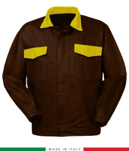 Two tone work jacket, Made in Italy. Two chest pockets. Possibility of customization. Color brown/yellow