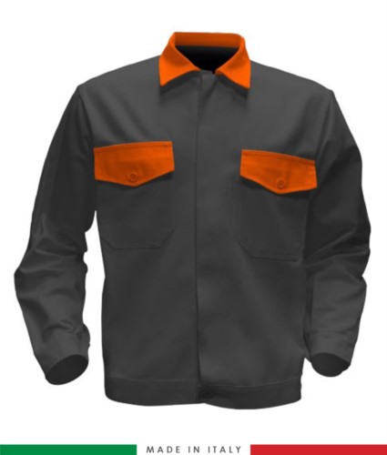 Two tone work jacket, Made in Italy. Two chest pockets. Possibility of customization. Color grey/ orange