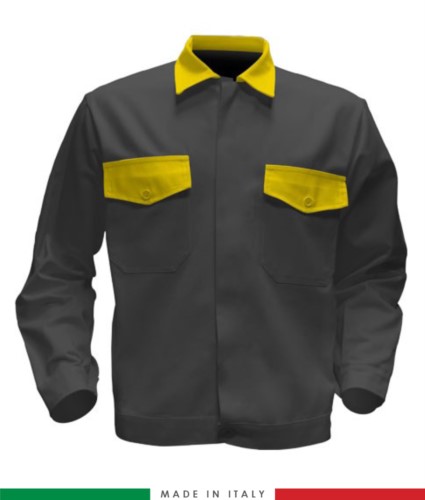 Two tone work jacket, Made in Italy. Two chest pockets. Possibility of customization. Color grey/yellow