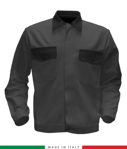 Two tone work jacket, Made in Italy. Two chest pockets. Possibility of customization. Color grey/black
