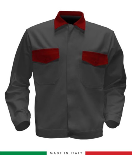 Two tone work jacket, Made in Italy. Two chest pockets. Possibility of customization. Color grey/red