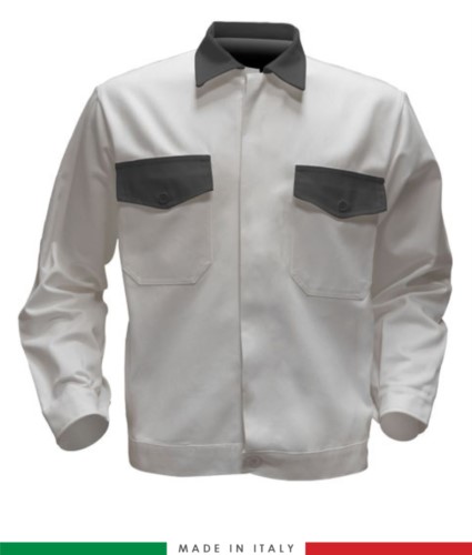 Two tone work jacket, Made in Italy. Two chest pockets. Possibility of customization. Color white/grey