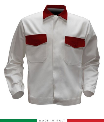 Two tone work jacket, Made in Italy. Two chest pockets. Possibility of customization. Color white/red