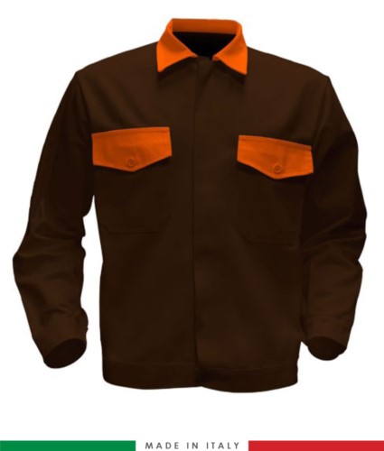 Two tone work jacket, Made in Italy. Two chest pockets. Possibility of customization. Color brown/orange