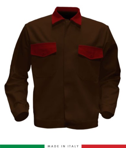 Two tone work jacket, Made in Italy. Two chest pockets. Possibility of customization. Color brown/red