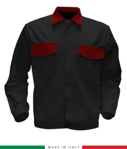 Two tone work jacket, Made in Italy. Two chest pockets. Possibility of customization. Color black/red