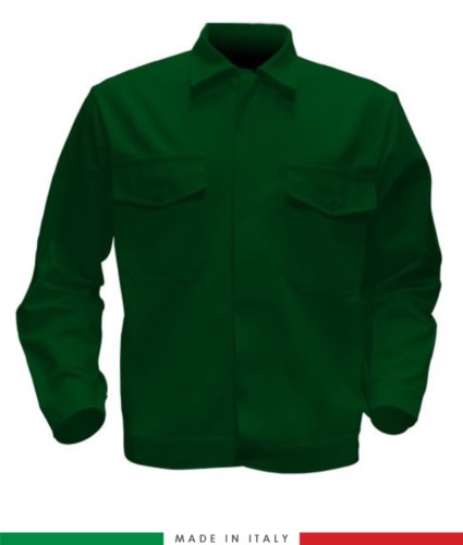 Two tone work jacket, Made in Italy. Two chest pockets. Possibility of customization. Color bottle green
