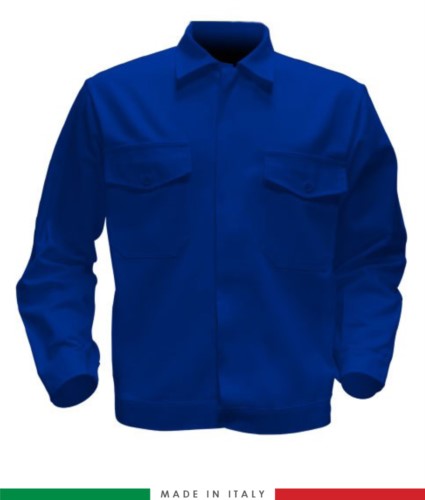 Two tone work jacket, Made in Italy. Two chest pockets. Possibility of customization. Color royal blue