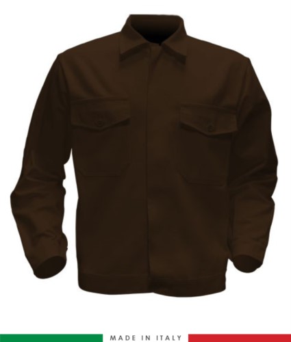 Two tone work jacket, Made in Italy. Two chest pockets. Possibility of customization. Color brown
