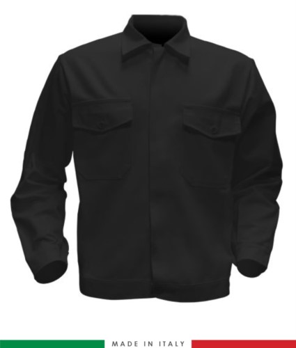 Two tone work jacket, Made in Italy. Two chest pockets. Possibility of customization. Color black