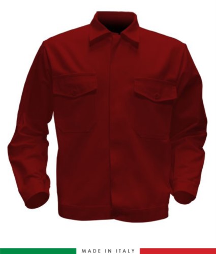 Two tone work jacket, Made in Italy. Two chest pockets. Possibility of customization. Color red