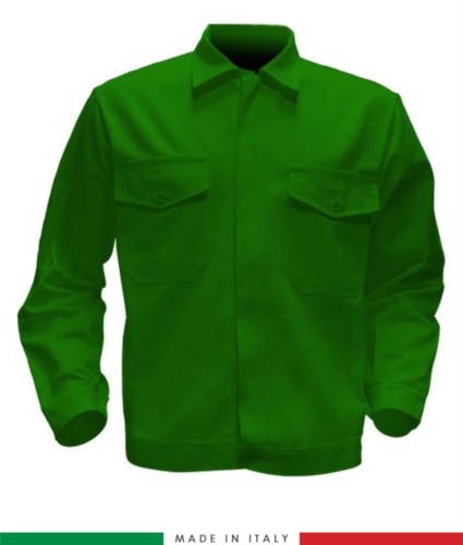 Two tone work jacket, Made in Italy. Two chest pockets. Possibility of customization. Color bright green