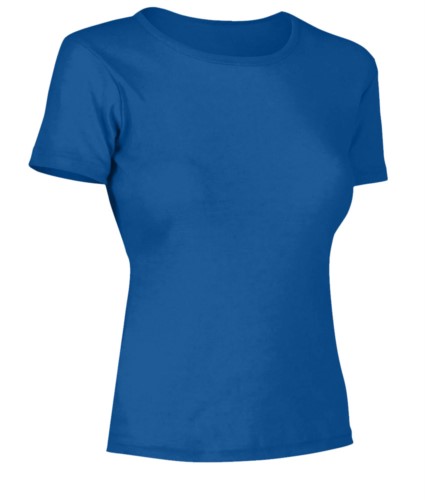 Women short sleeved T-Shirt, collar in the same fabric as the jersey, color royal blue