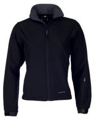 Women softshell jacket, microfleece lining, worn-out cut, two external pockets, adjustable cuffs, color black