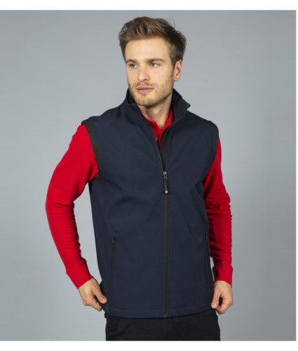 soft shell vest with long zip in polyamide and elastane and microfleece lining. Colour:blue