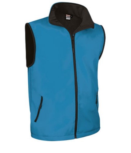 soft shell vest with long zip in polyamide and elastane and microfleece lining. Colour: light blue