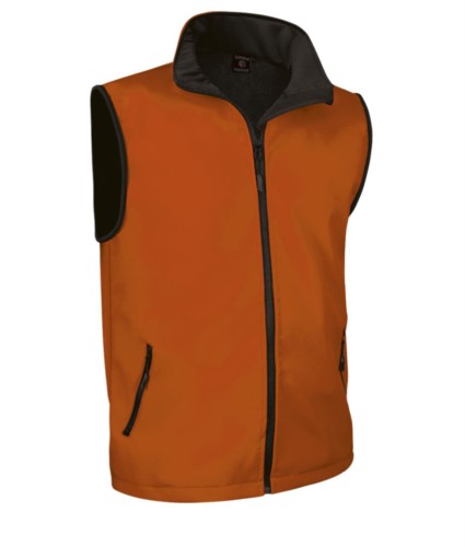 soft shell vest with long zip in polyamide and elastane and microfleece lining. Colour:Orange