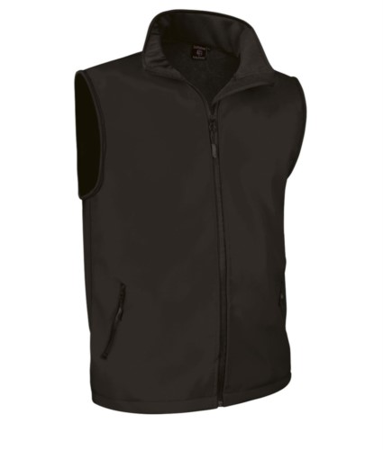 soft shell vest with long zip in polyamide and elastane and microfleece lining. Colour:black