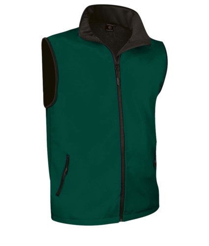 soft shell vest with long zip in polyamide and elastane and microfleece lining. Colour:dark green