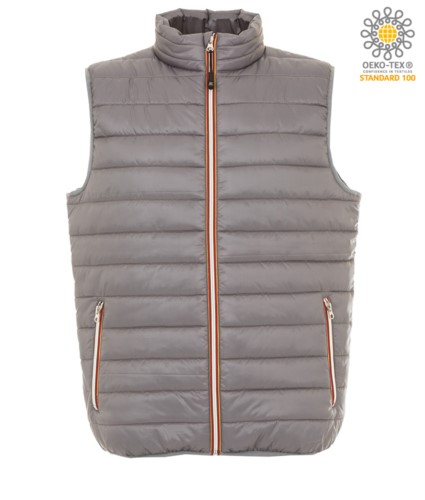 padded vest in shiny nylon, waterproof, grey colour, with polyester lining