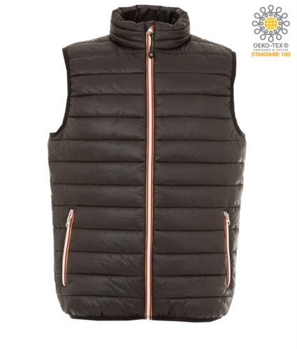 padded vest in shiny nylon, waterproof, black colour, with polyester lining