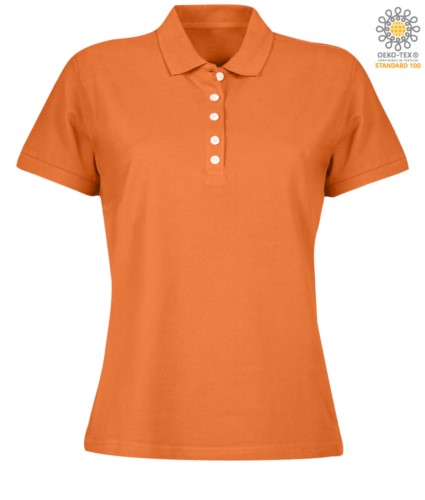 Women short sleeved polo shirt in jersey, orange color