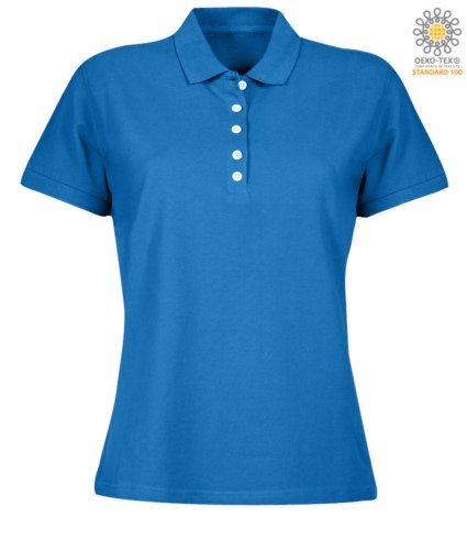 Women short sleeved polo shirt in jersey, royal blue color