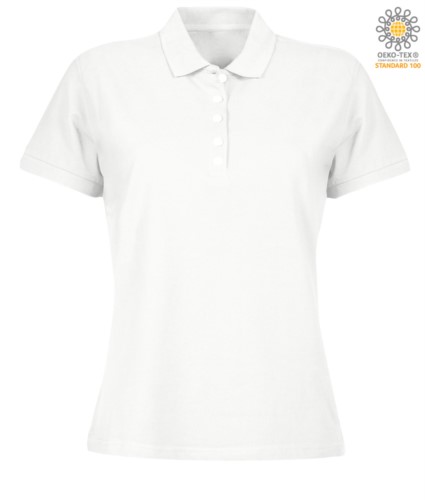 Women short sleeved polo shirt in jersey, white color