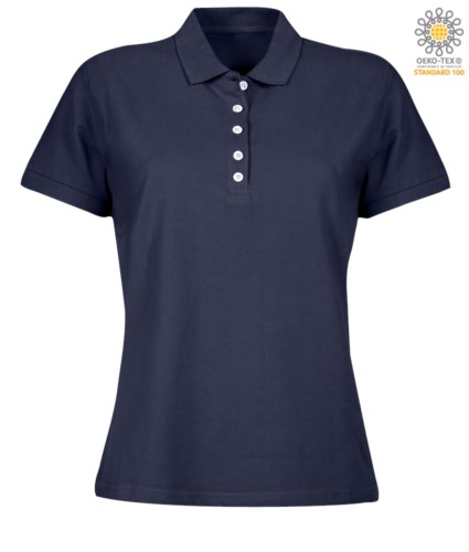 Women short sleeved polo shirt in jersey, navy blue color