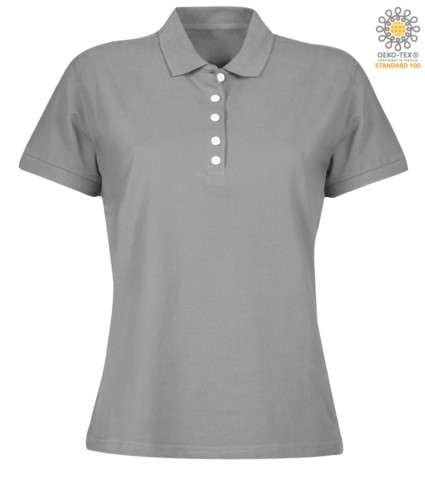 Women short sleeved polo shirt in jersey, light grey color