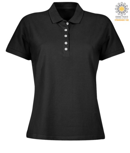 Women short sleeved polo shirt in jersey, black color