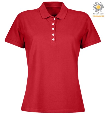 Women short sleeved polo shirt in jersey, red color