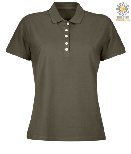 Women short sleeved polo shirt in jersey, military green color