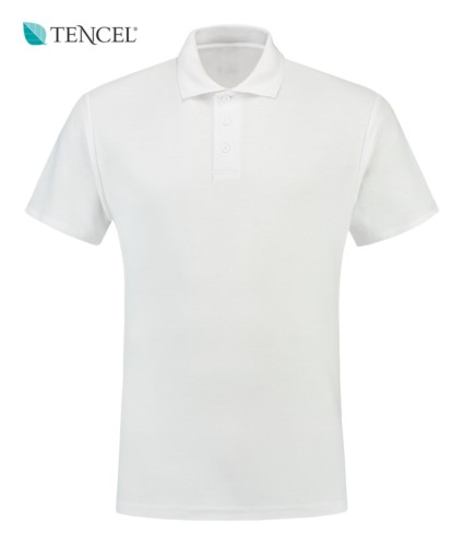 Short Sleeve Tencel Polo Shirt, three buttons closure, 100% Cotton, white colour
