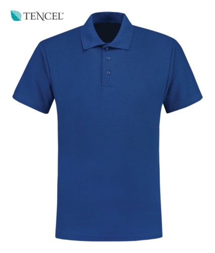 Short Sleeve Tencel Polo Shirt with three buttons closure, 100% Cotton, royal blue colour 