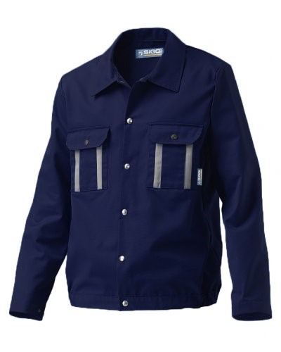 Two-tone multi pocket work jacket with reflective piping on shoulders and sleeves. Colour blue
